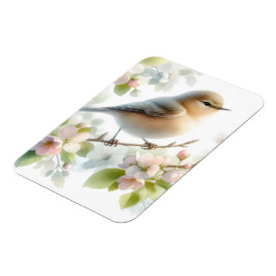 Spring Bird Cherry Blossom Floral Watercolor Magnet