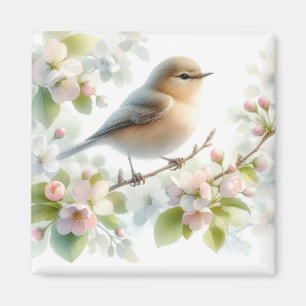Spring Bird Cherry Blossom Floral Watercolor Magnet