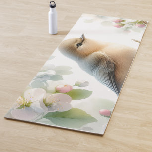 Spring Bird Cherry Blossom Floral Watercolor Yoga Mat