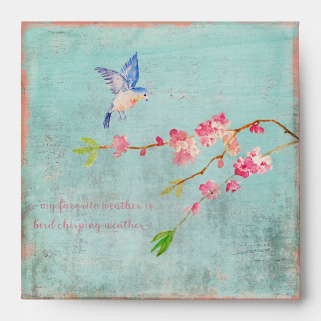 Spring Bird Floral Cherryblossom Weather Blue Envelopes (Front)