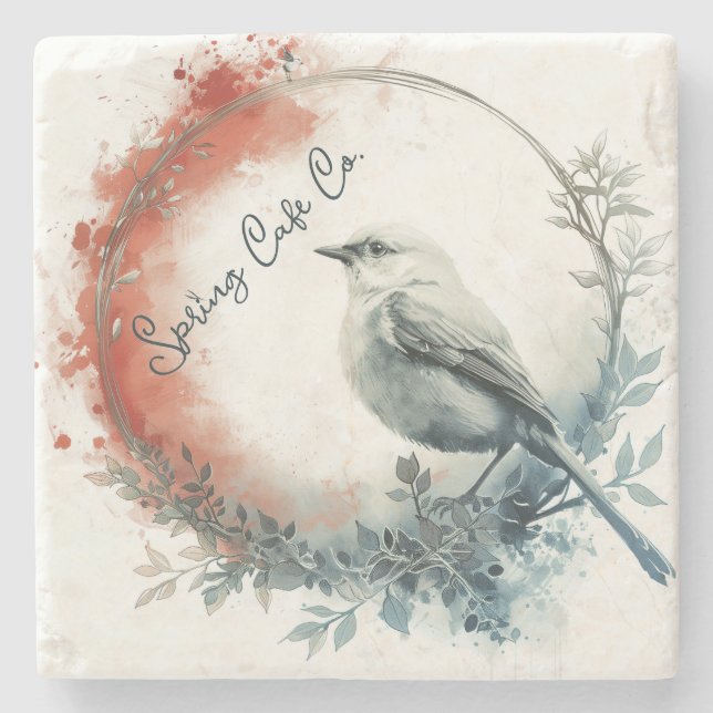 Spring Bird Floral Stone Coaster (Front)