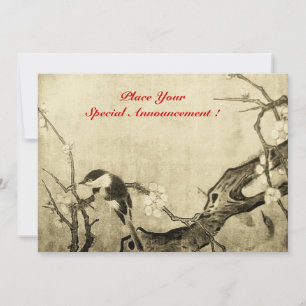 SPRING BIRD MONOGRAM ,brown sepia red Announcement