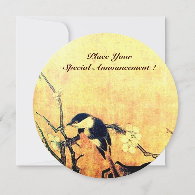 SPRING BIRD MONOGRAM ,Gold Yellow Brown Announcement (Front)
