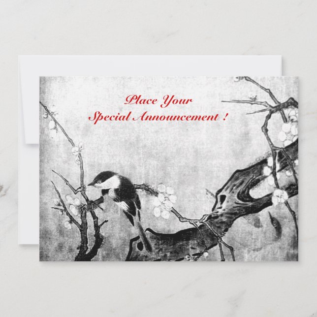 SPRING BIRD MONOGRAM, grey,black and white Announcement (Front)