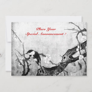 SPRING BIRD MONOGRAM, grey,black and white Announcement