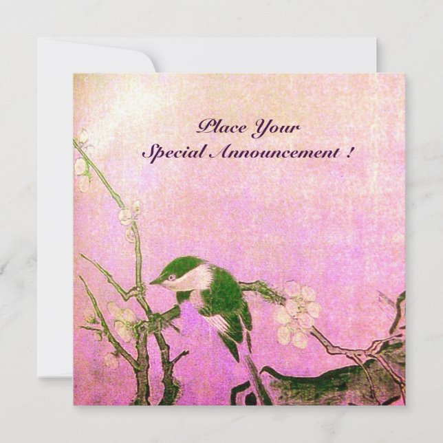 SPRING BIRD MONOGRAM pink brown violet Announcement (Front)