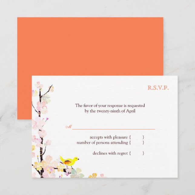 Spring Bird White Floral Wedding RSVP Card (Front/Back)