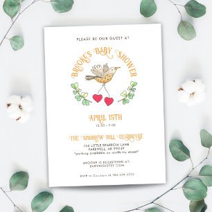Spring Bird with Hearts Cute Baby Shower Invitation