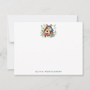 Spring Birdhouse and Wildflowers Custom Name Card
