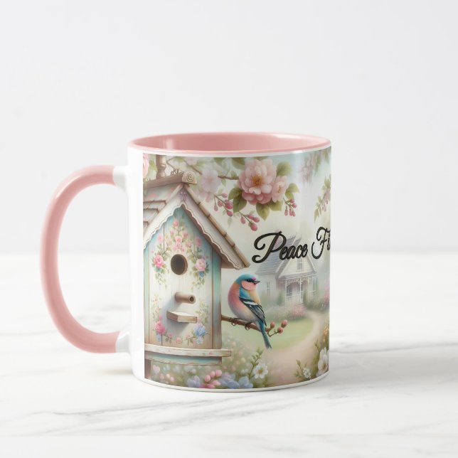 Spring Birdhouse With Pastel Flowers And Bird Mug (Left)