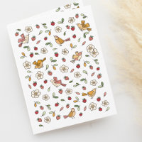 Spring Birds and Strawberries Floral Pattern Blank
