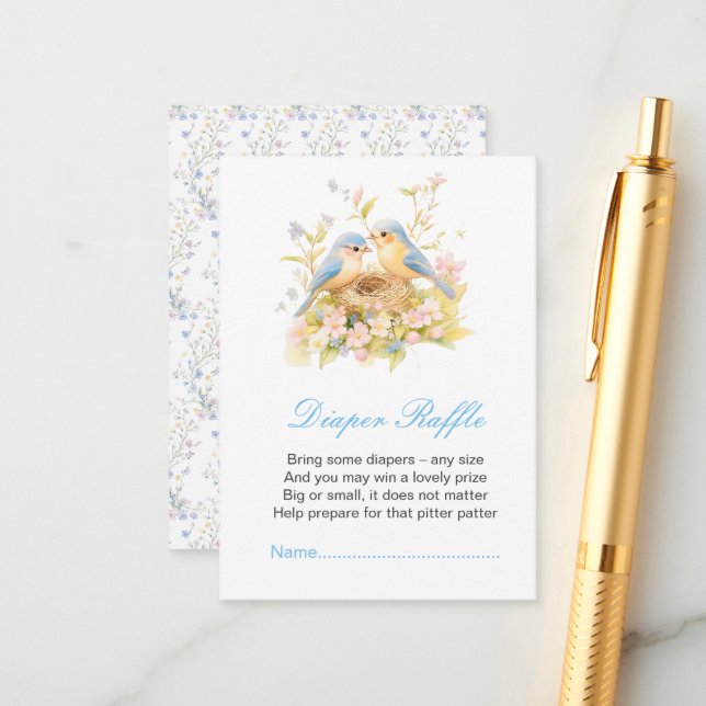 Spring Birds Baby Shower Diaper Raffle Enclosure Card (Front/Back In Situ)