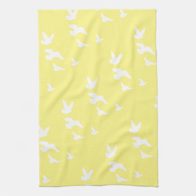 Spring Birds in Flight | Custom Background Colour Tea Towel (Vertical)