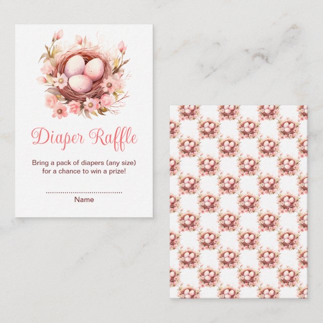 Spring Birds Nest Baby Shower Diaper Raffle Enclosure Card (Front/Back)