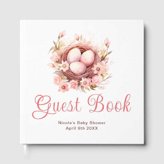 Spring Birds Nest Baby Shower Guest Book (Front)