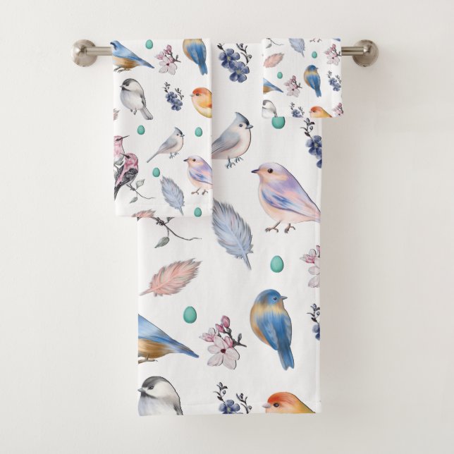 Spring Birds Pattern Bath Towel Set (Insitu)