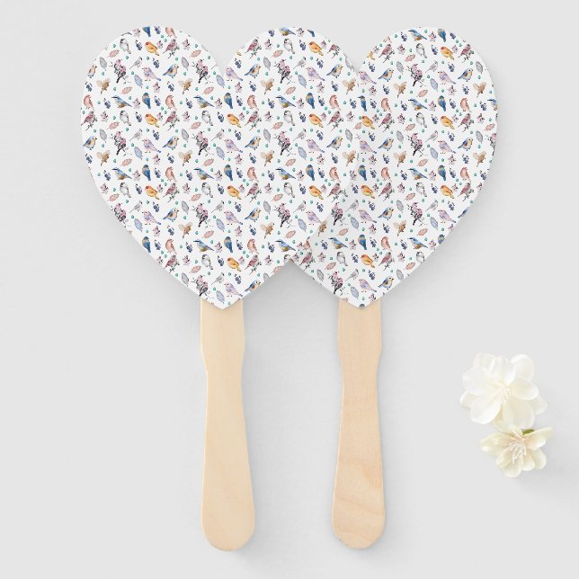 Spring Birds Pattern Hand Fan (Front and Back)