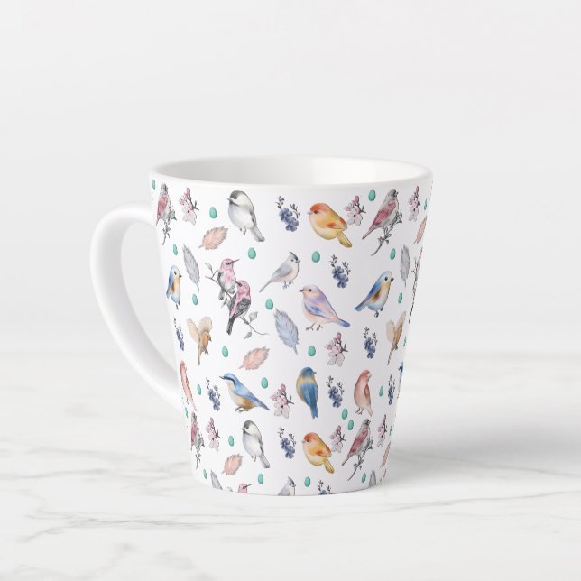 Spring Birds Pattern Latte Mug (Left Angle)