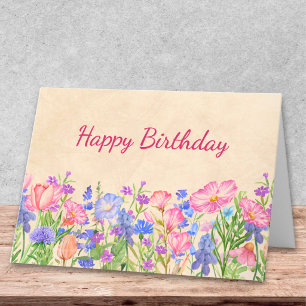 Spring Birthday Wishes Meadow Floral Design Card