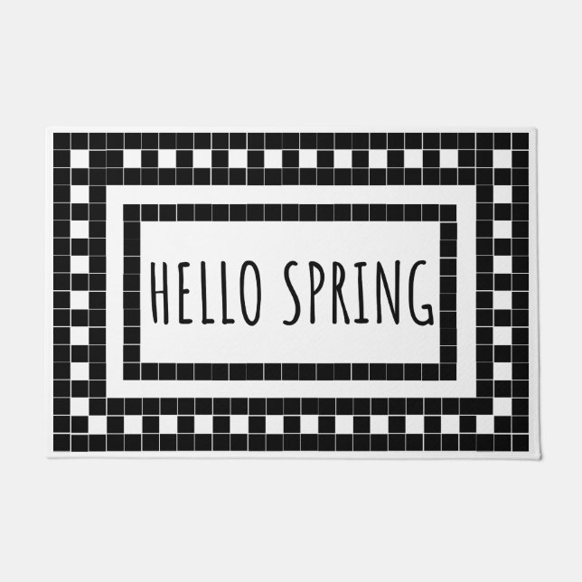 Spring black and white Tile Design Doormat (Front)