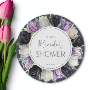 Spring black and white tulips Bridal shower Paper Plate