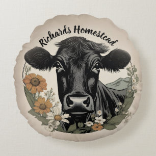 Spring Black Cow Round Cushion