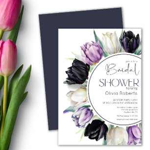 Spring black white tulips Bridal shower Invitation
