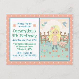 Spring Blonde Girl in peach flower garden Birthday Postcard