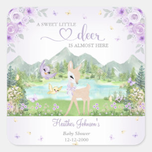 Spring Bloom and Butterflies Deer Baby Shower  Square Sticker