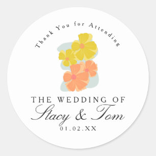 Spring Bloom Cosmos Hand Drawn Wedding    Classic Round Sticker