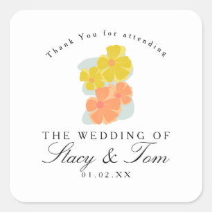 Spring Bloom Cosmos Hand Drawn Wedding   Square Sticker
