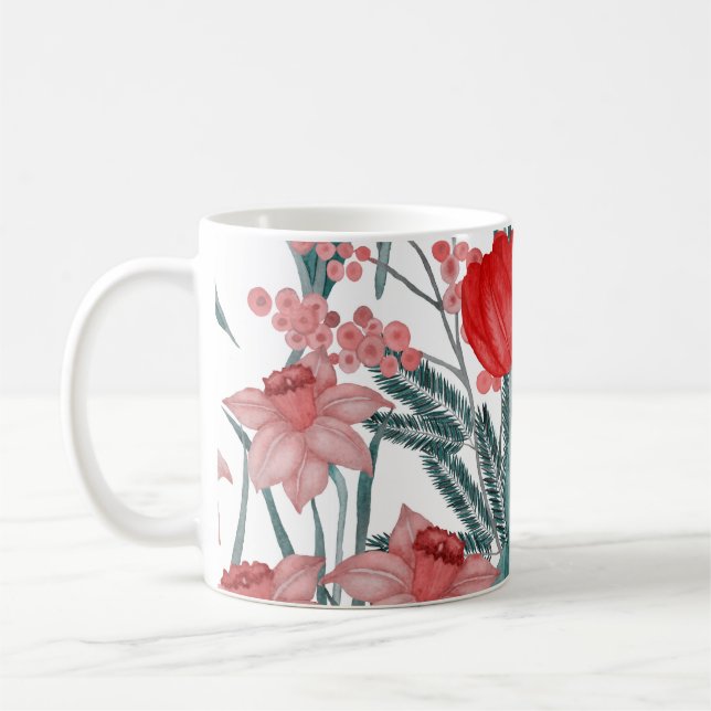 Spring Bloom Watercolor Pattern Coffee Mug (Left)