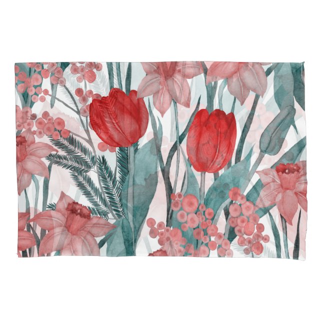 Spring Bloom Watercolor Pattern Pillowcase (Front)