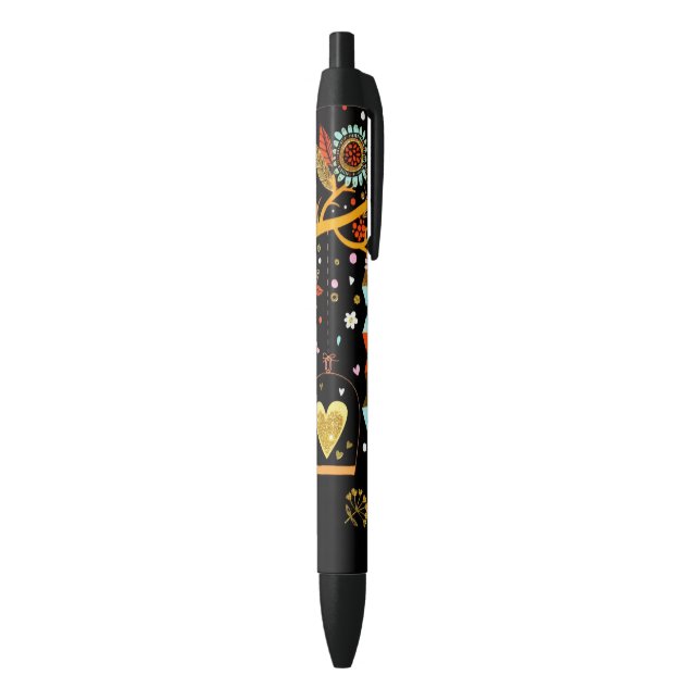 Spring Blooming Tree Gold Bird In Love Black Ink Pen (Bottom (Vertical))