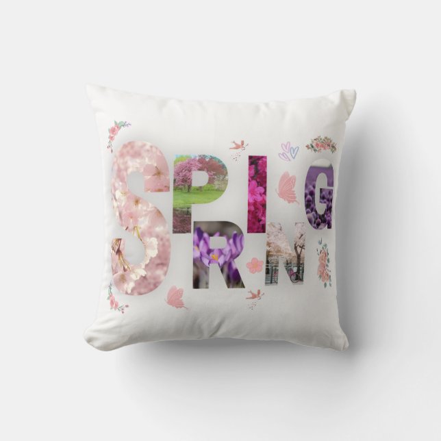 Spring Blooms Floral Typography Throw Pillow (Front)