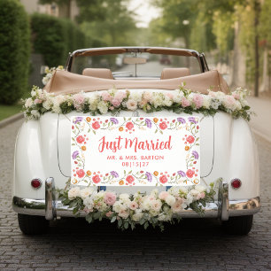 Spring Blooms Just Married Car Banner
