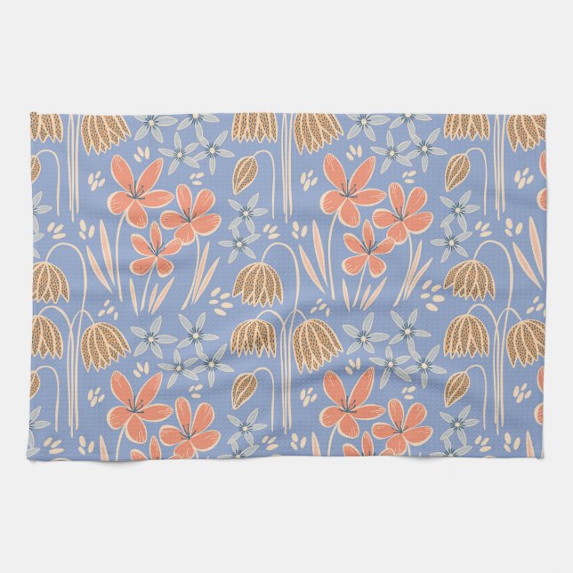 Spring Blooms Periwinkle Tea Towel (Horizontal)