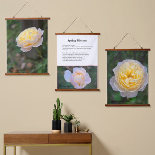 Spring Blooms Pink Yellow Roses Poem Hanging Tapestry