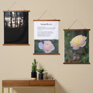 Spring Blooms Pink Yellow Roses Winter Sky Hanging Tapestry