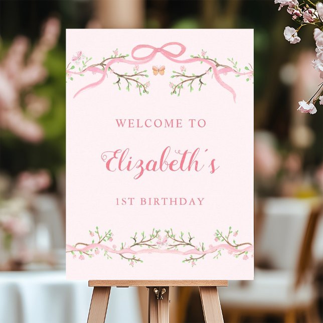 Spring Blossom 1st Birthday Pink Welcome Sign (Creator Uploaded)