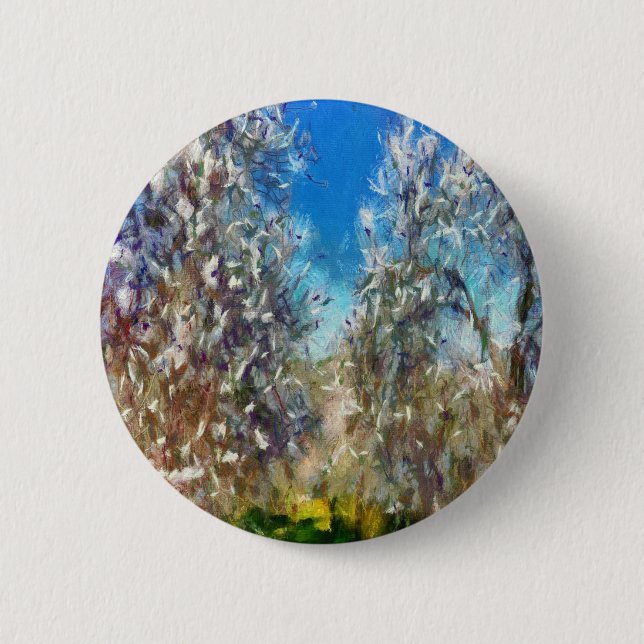 Spring Blossom Almond Tree Pointillism Artwork 6 Cm Round Badge (Front)
