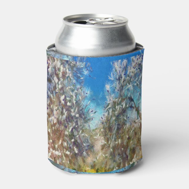 Spring Blossom Almond Tree Pointillism Artwork Can Cooler (Can Front)
