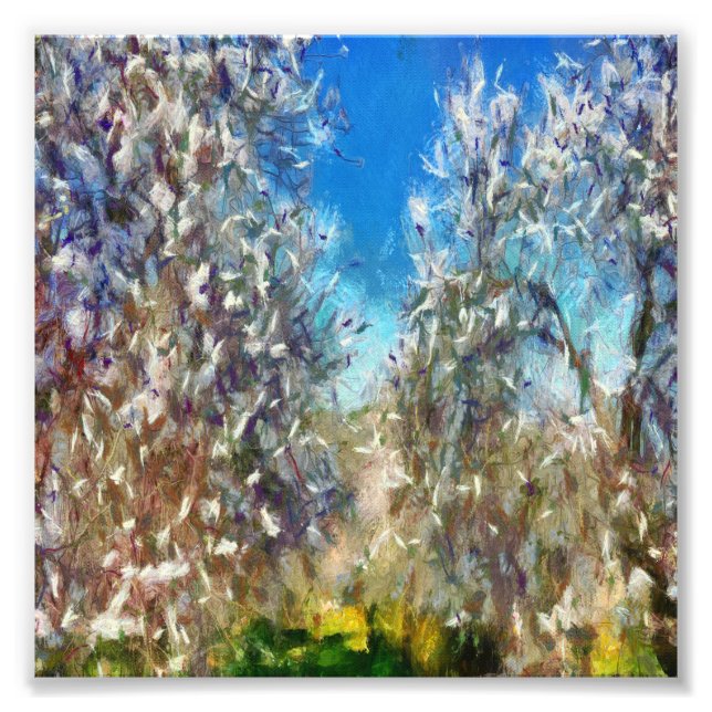 Spring Blossom Almond Tree Pointillism Artwork Photo Print (Front)