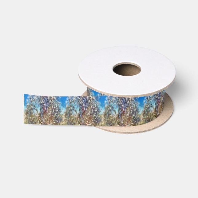 Spring Blossom Almond Tree Pointillism Artwork Satin Ribbon (Spool)