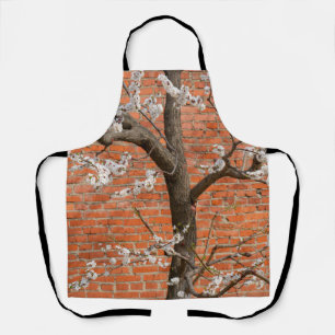 Spring Blossom Apricot Tree Red Brick Wall Apron