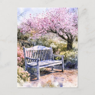 Spring Blossom Bench Watercolor Holiday Postcard
