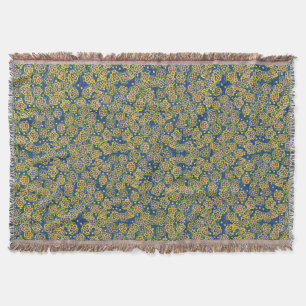Spring Blossom, blue & yellow, floral pattern Throw Blanket