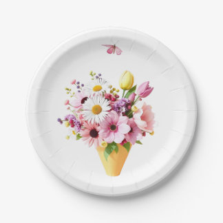 Spring Blossom Bouquet with Butterfly Paper Plate