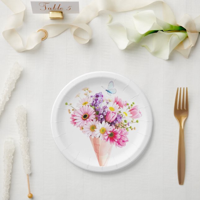 Spring Blossom Bouquet with Butterfly Paper Plate (Wedding)