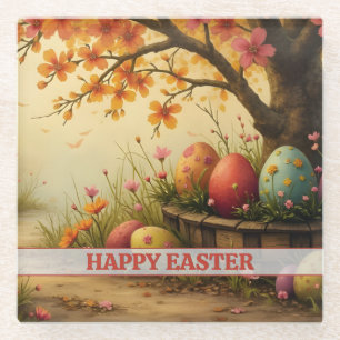 Spring Blossom Magic with Easter Egg Splendour Glass Coaster
